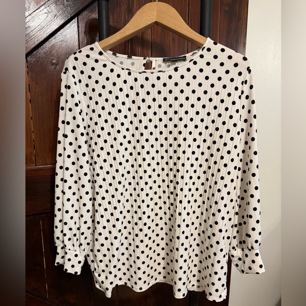 Adrianna Papell Ivory and Black Dot Blouse